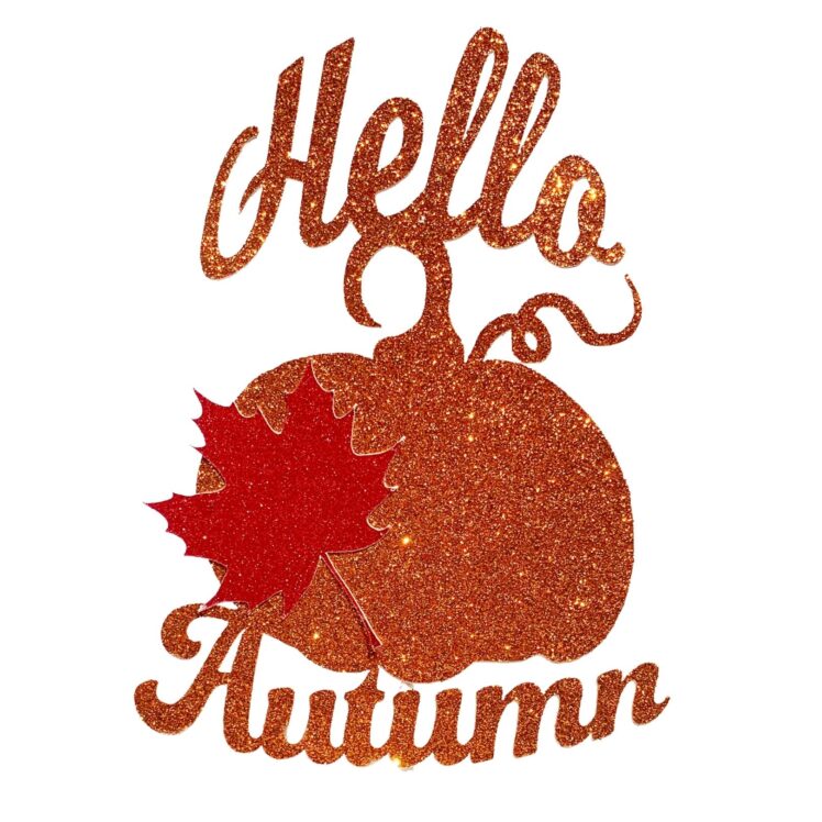 Hello Autumn Fall Harvest Halloween Thanksgiving Double Sided Glitter Cake Topper