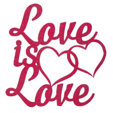 Love is Love Double Hearts LGBTQ Same Sex Wedding Glitter Cake Topper