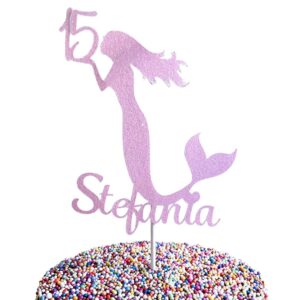 Girl Mermaid Whale Tail Under the Sea Birthday Party Double Sided Glitter Cake Topper