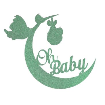 Oh Baby Baby Shower Gender Neutral Crescent Moon Stork Baby Double Sided Glitter Cake Topper