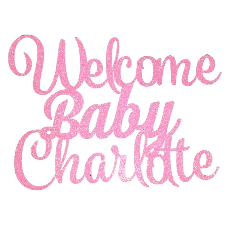 Welcome Baby Girl Name Personalized Double Sided Glitter Cake Topper Baby Shower