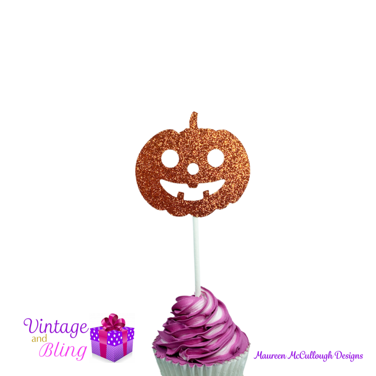 Halloween Glitter Cupcake Toppers - Pumpkin Ghost Bat Witch Style 06