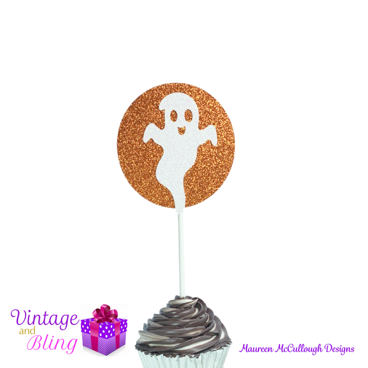 Halloween Glitter Cupcake Toppers Pumpkin Ghost Black Cat Witch Style 02
