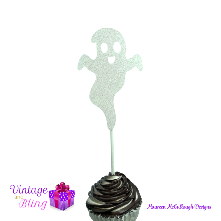 Halloween Glitter Cupcake Toppers - Pumpkin Ghost Bat Witch Style 06