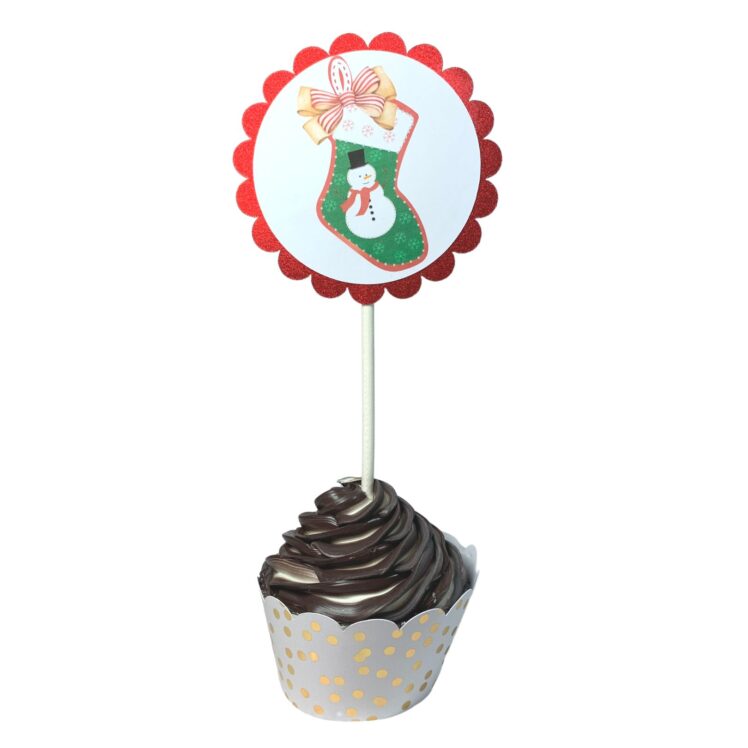 Christmas Winter Birthday Party Cupcake Toppers Deer Gingerbread Candy Canes Snowman Holly 01