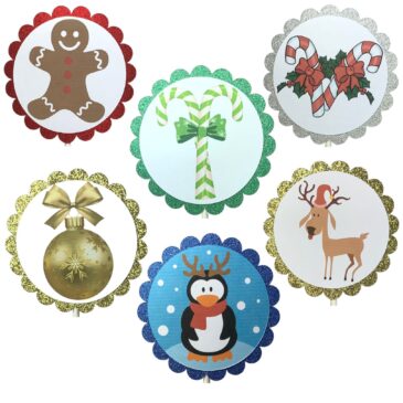 Christmas Winter Birthday Party Cupcake Toppers Candy Canes Gingerbread Reindeer Ornament Penguin 03