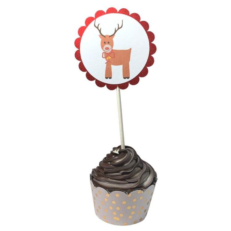 Christmas Winter Birthday Party Cupcake Toppers Gingerbread Candy Canes Snowman Reindeer Red Bow 04
