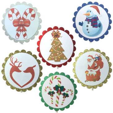 Christmas Winter Birthday Party Cupcake Toppers Gingerbread Candy Canes Snowman Reindeer Santa 05
