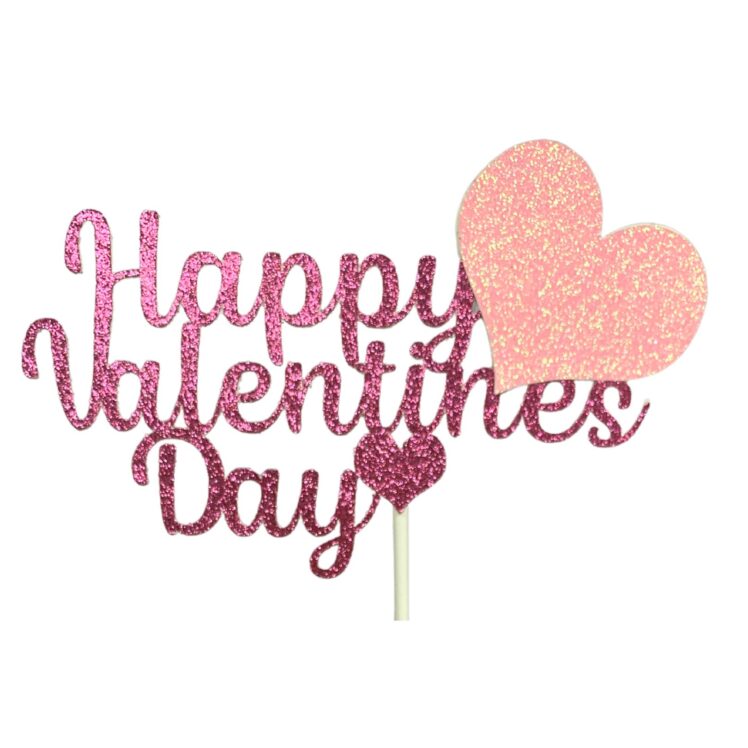 Happy Valentines Day Cake Topper Party Decorations Fuchsia Pink Glitter Hearts Style 1