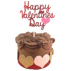 Happy Valentines Day Cake Topper Party Decorations Red Shimmer Glitter Hearts Style 2