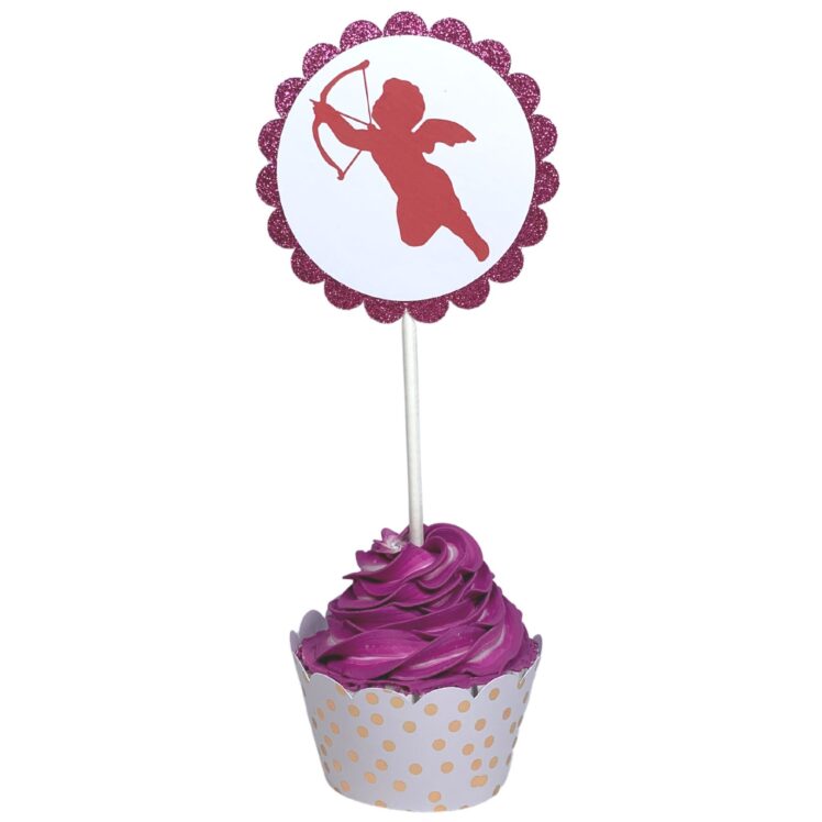 Valentines February Birthday Party Cupcake Toppers XOXO Be Mine LOVE Teddy Bears Hearts Cupid Set 01