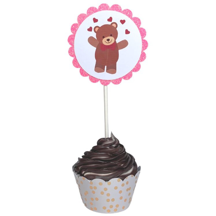 Valentines February Birthday Party Cupcake Toppers XOXO Be Mine LOVE Teddy Bears Hearts Cupid Set 01