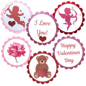 Valentines February Birthday Party Cupcake Toppers Cupids Teddy Bears Hearts I Love You Beautiful Rose Set 02