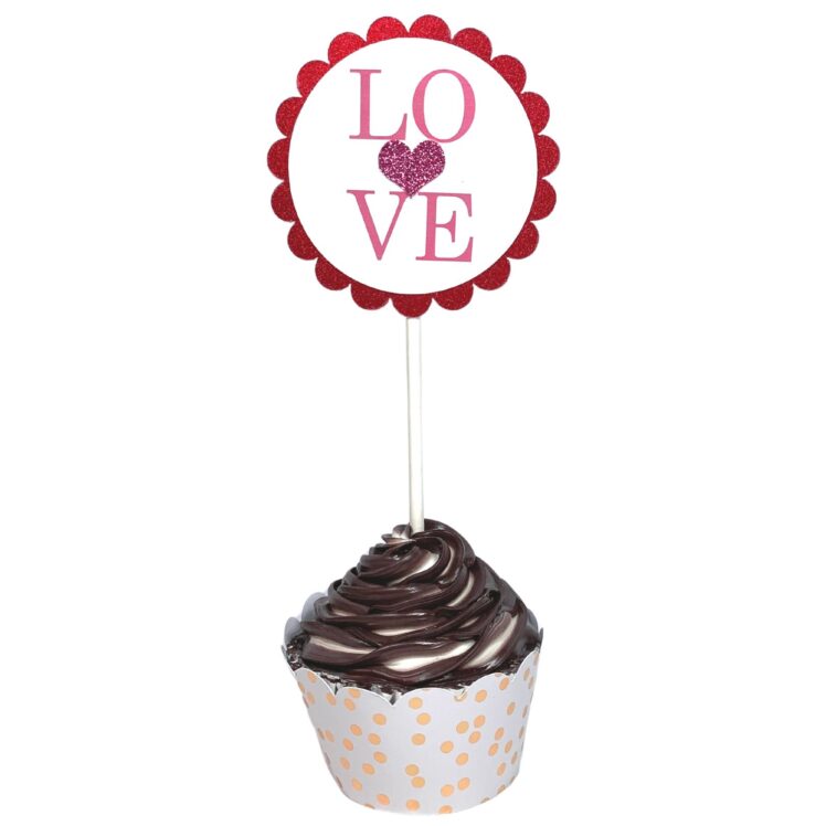 Valentines February Birthday Party Cupcake Toppers Be Mine XOXO Love Cupid Teddy Bear Heart Balloons Set 03