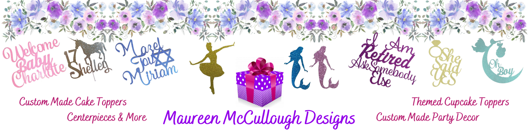 Maureen McCullough Designs Custom Made Cake Toppers Cupcake Toppers Party Decor Centerpieces and More