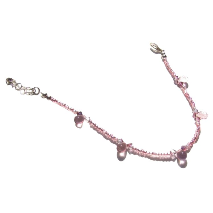Rose Pink Teardrop Crystal Beaded Ankle Bracelet Sterling Silver Adjustable Anklet 8-9