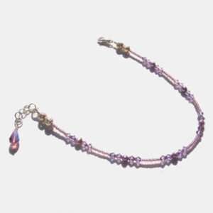 Amethyst Lavender Pearl Crystal Beaded Ankle Bracelet Sterling Silver Adjustable Anklet 9.5 – 10.5