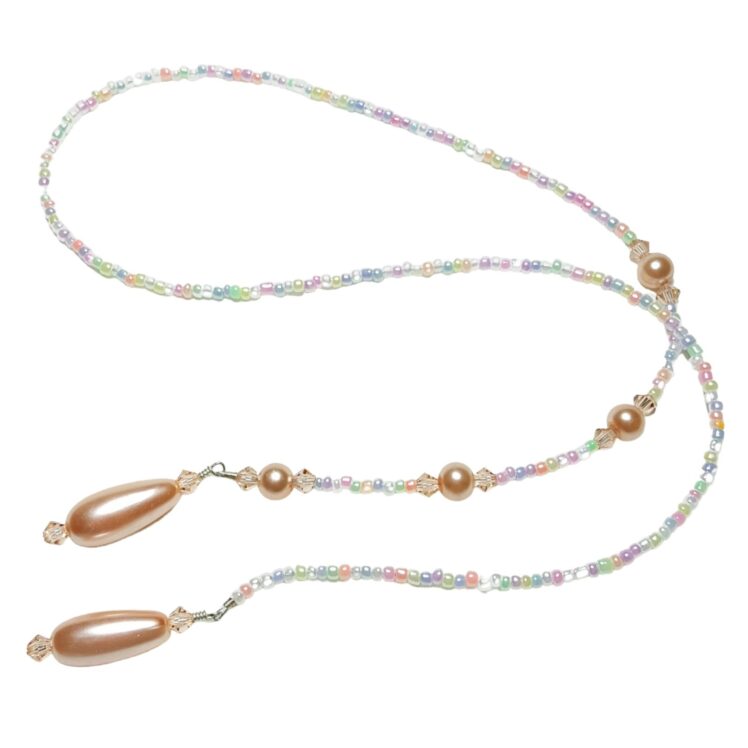 Multi Color Crystal and Peach Pearl Beaded Bookmark