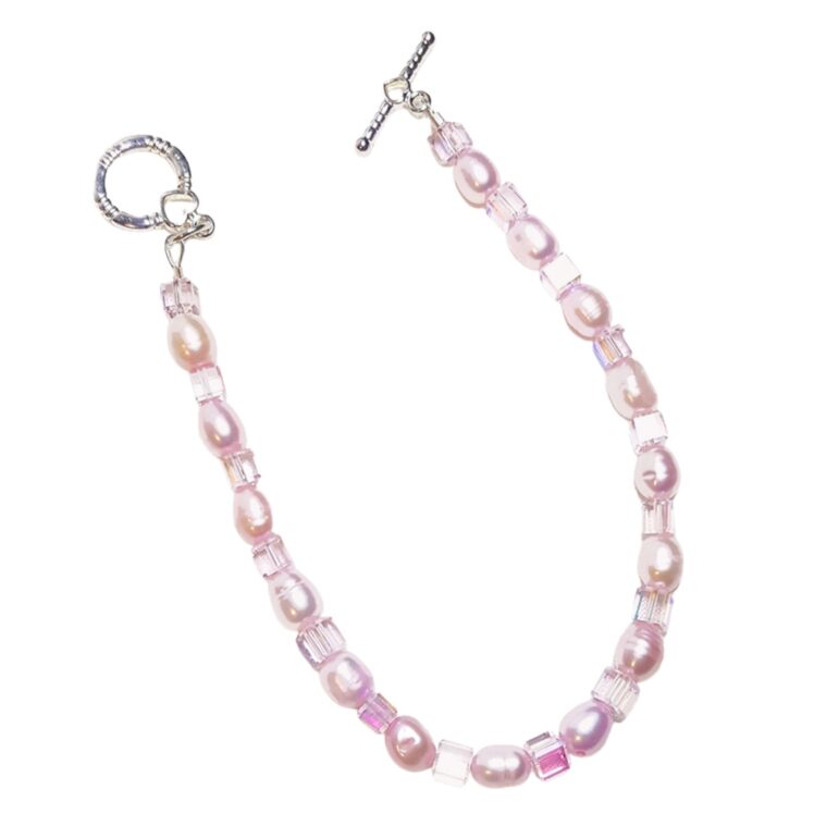 Pink Freshwater Potato Pearls Crystals Beaded Bracelet