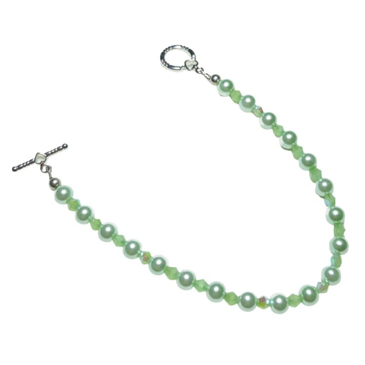 Mint Green Pearls Chrysolite Crystals Beaded Bracelet