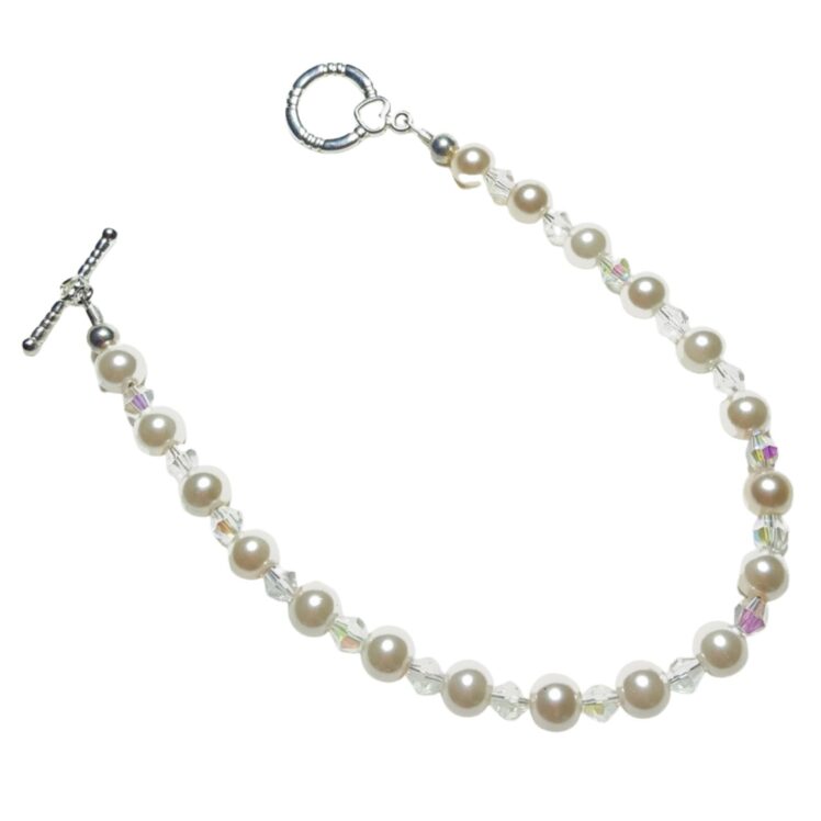 Pale Blush Pink Pearls Aurora Borealis Crystals Beaded Bracelet