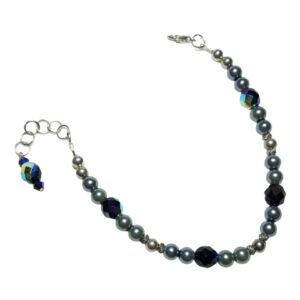 Black Pearl Jet Black Aurora Borealis Crystal Beaded Bracelet