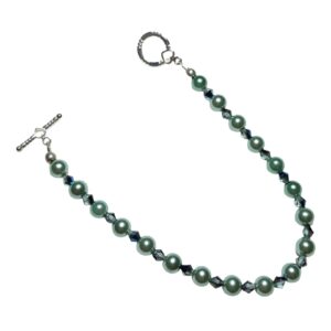 Teal Green Pearls Tanzanite Crystals Beaded Bracelet
