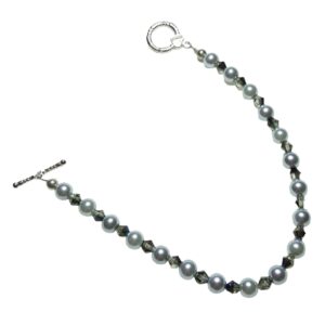 Silver Gray Pearl Black Gray Crystals Beaded Bracelet