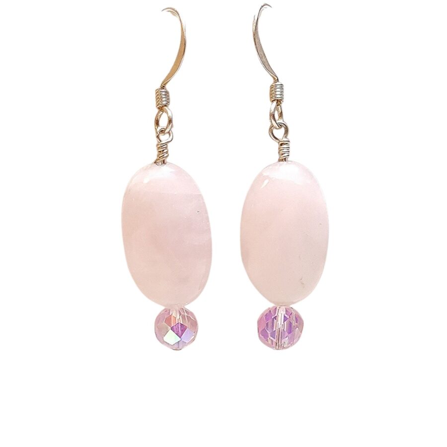 Natural Rose Quartz Gemstone Pink Crystal Beaded Dangle Drop Earrings