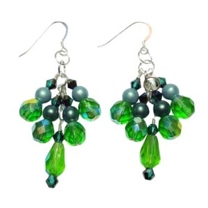 Emerald Green Crystal Cluster Beaded Dangle Drop Earrings