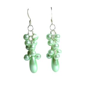 Mint Green Pearls Beaded Dangle Drop Chandelier Earrings