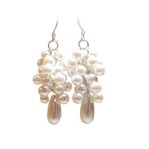 Pure White Pearls Beaded Dangle Drop Chandelier Earrings