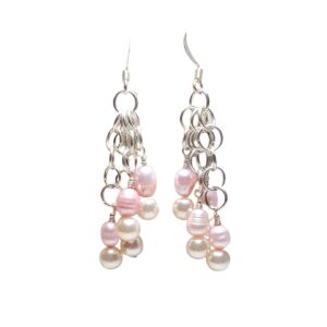 Pink Freshwater Pearls Beaded Dangle Drop Chandelier Earrings