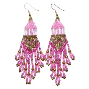 Shades of Pink Fuchsia Gold Southwestern Beaded Dangle Drop Earrings