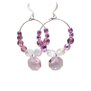 Pink Chandelier Crystal Beaded Dangle Hoop Earrings