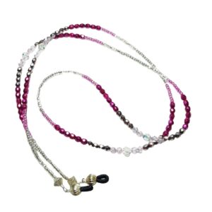 Pink Fuchsia Antique Gold Crystals Beaded Eyeglass Chain