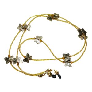 Shades of Golden Topaz Antique Gold Butterfly Charms Beaded Eyeglass Chain