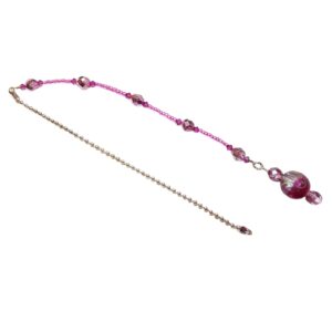 Pink Fuchsia Lampwork and Crystal Beaded Fan Pull Light Pull Silver Ball Chain
