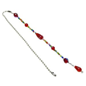 Fun Ruby Red Crystal Multi Color Beaded Fan Pull Light Pull Silver Ball Chain