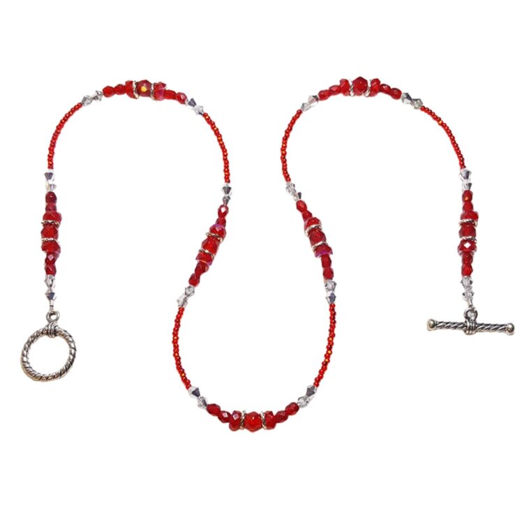 July Ruby Red Crystals Single Strand Statement Necklace
