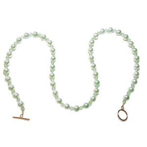 Mint Green Pearls Chrysolite Crystals Single Strand Statement Necklace 14K Clasp