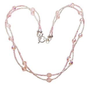 Rose Pink Crystals Double Strand Statement Necklace