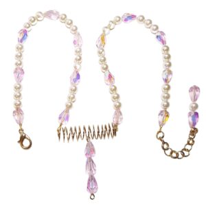 Cream Pearls Pink Crystals Single Strand Statement Necklace Unusual Coil Pendant