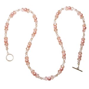 Rose Pink Pearls Crystal Single Strand Statement Necklace 14K Clasp