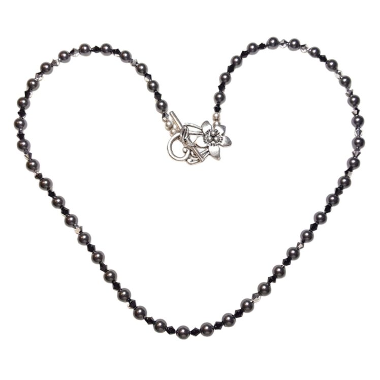 Black Pearls and Crystals Single Strand Statement Necklace Earrings Set