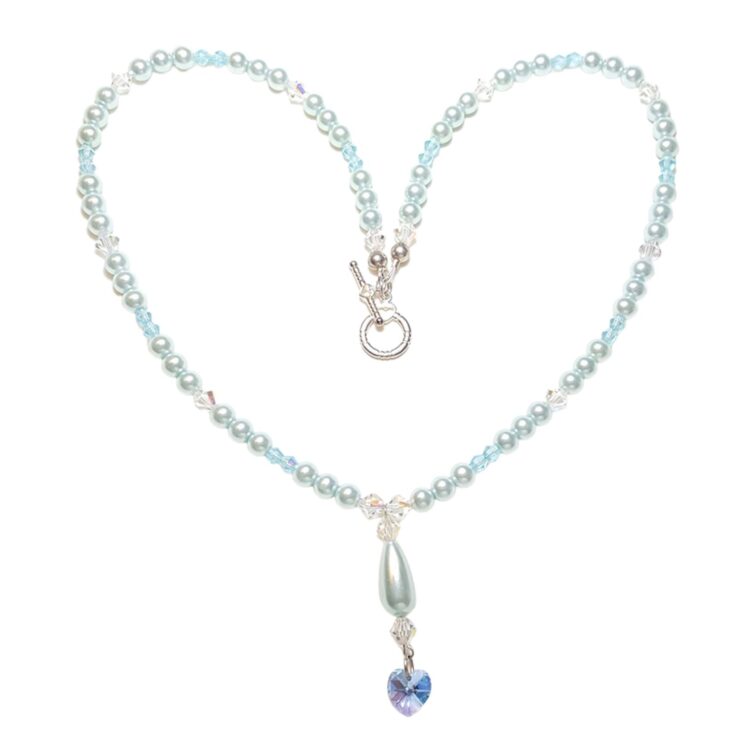 Light Blue Pearls and Crystals Single Strand Statement Necklace Wedding Bridal