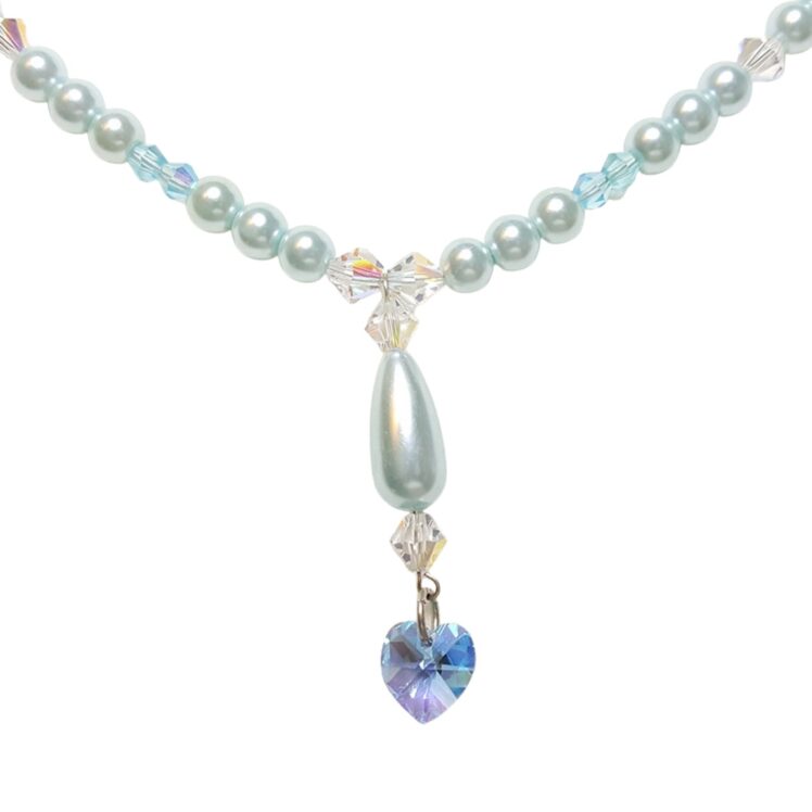 Light Blue Pearls and Crystals Single Strand Statement Necklace Wedding Bridal