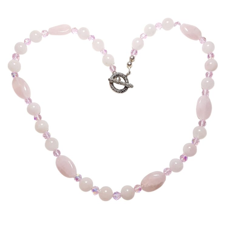 Genuine Natural Rose Quartz Gemstone and Pink Crystals Single Strand Statement Necklace