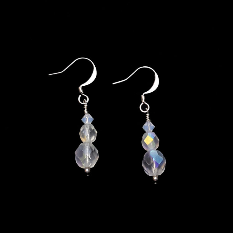 White Opal Aurora Borealis Crystal Single Strand Statement Necklace Earrings Set