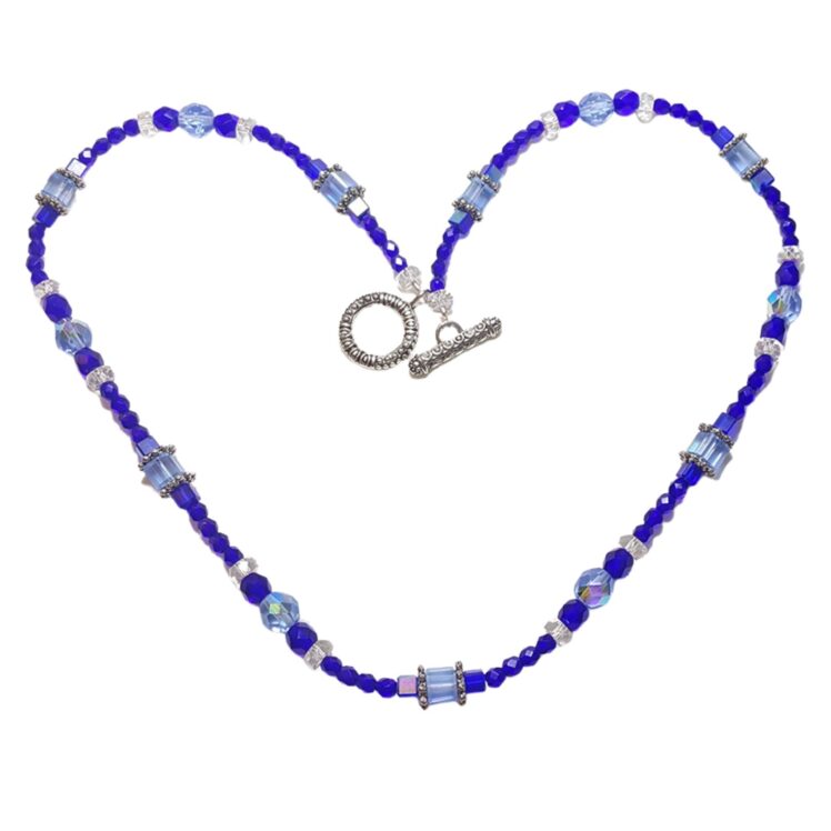 Shades of Sapphire Blue Crystals Single Strand Statement Necklace Earrings Set